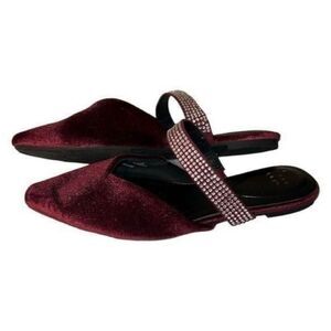 - A New Day Women's Burgundy Velvet Flat Mules with Jeweled Strap size 8